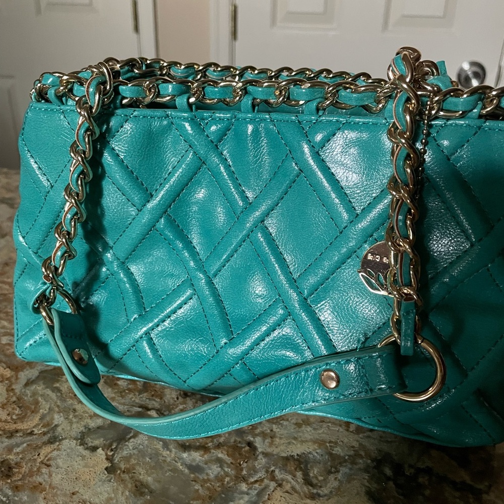 Big Buddha faux leather turquoise handbag